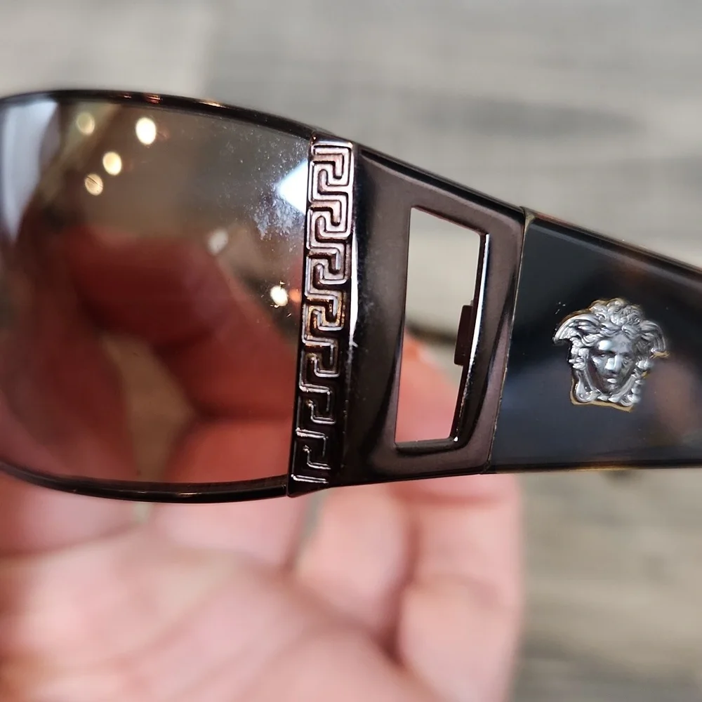 Versace Vintage Brown Tortoiseshell Mirror Rectangular‎ Sunglasses